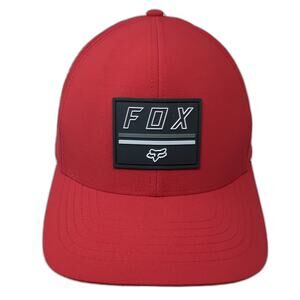 Fox Baseball Cap Red XL Flexfit Perforated TruDri Stretch Fit Rubber Patch Hat